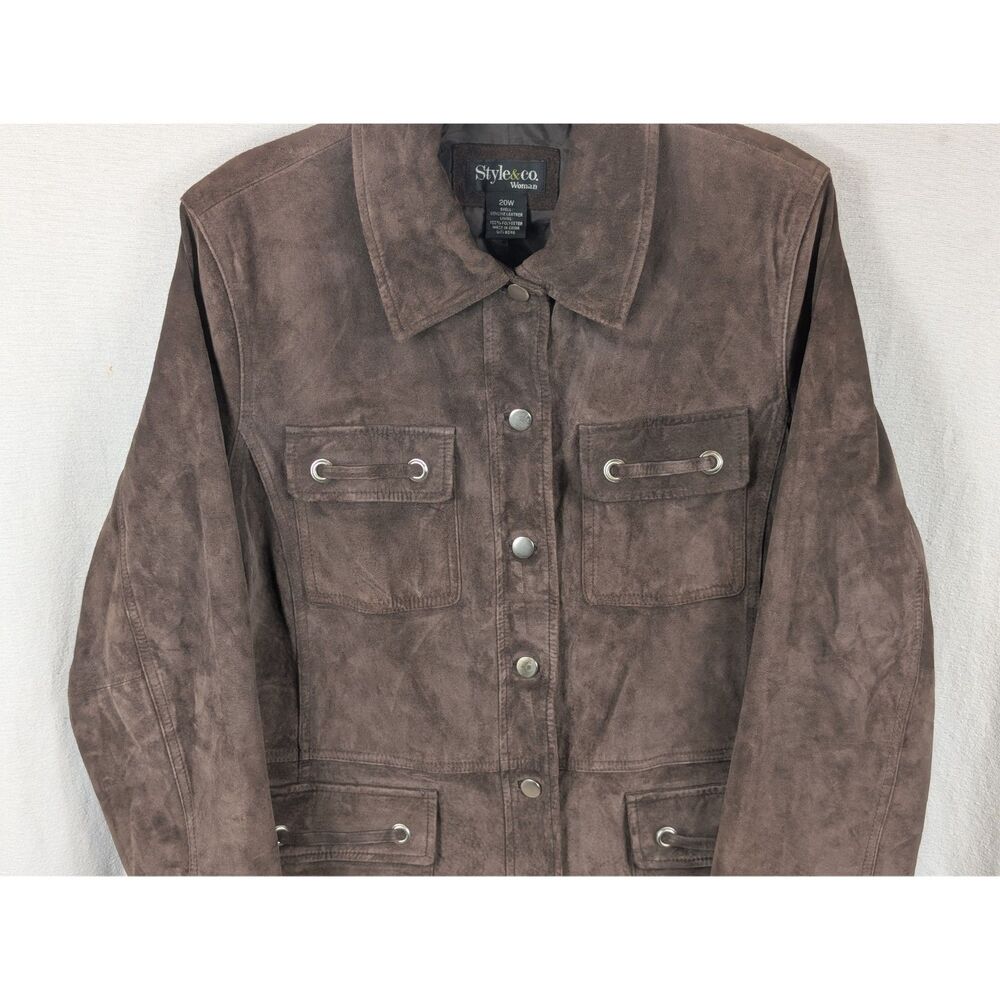 Style & Co Woman Suede Leather Coat Brown Women's Size 20W - Picture 3 of 15